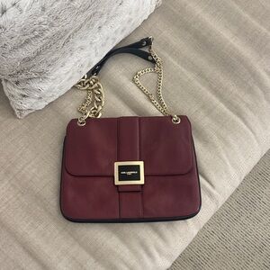 Karl Lagerfeld Red Leather Shoulder Bag with Gold Chain